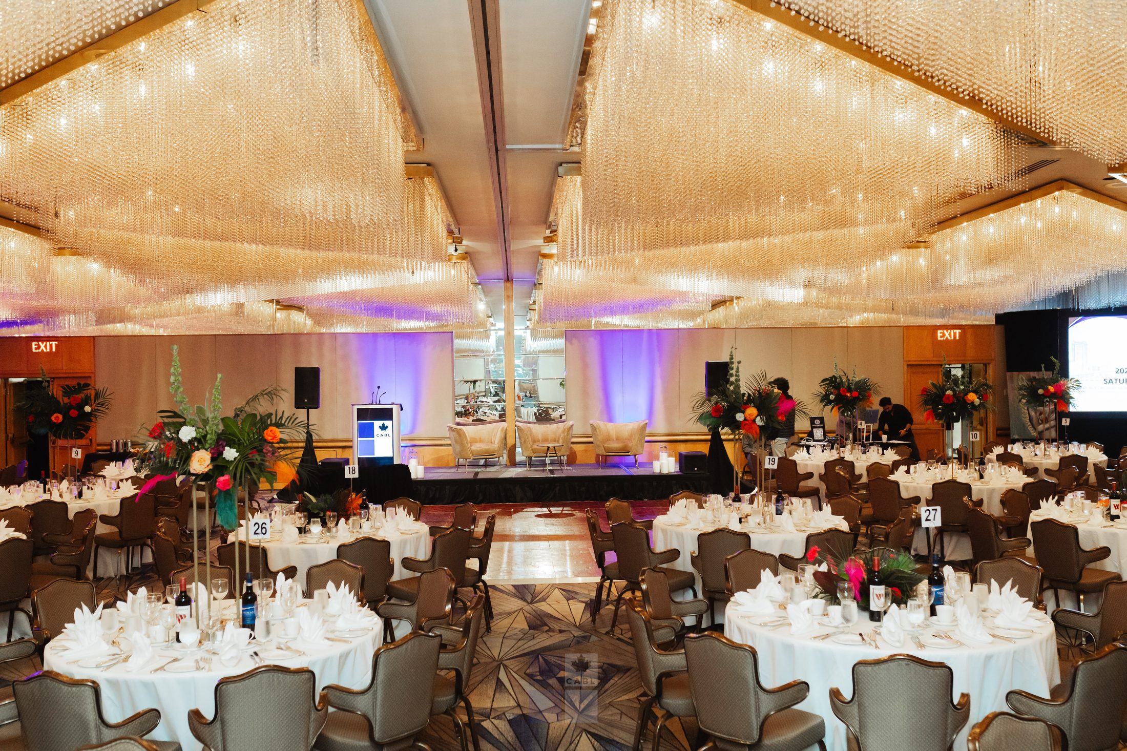 The ballroom before doors opened, set and ready.