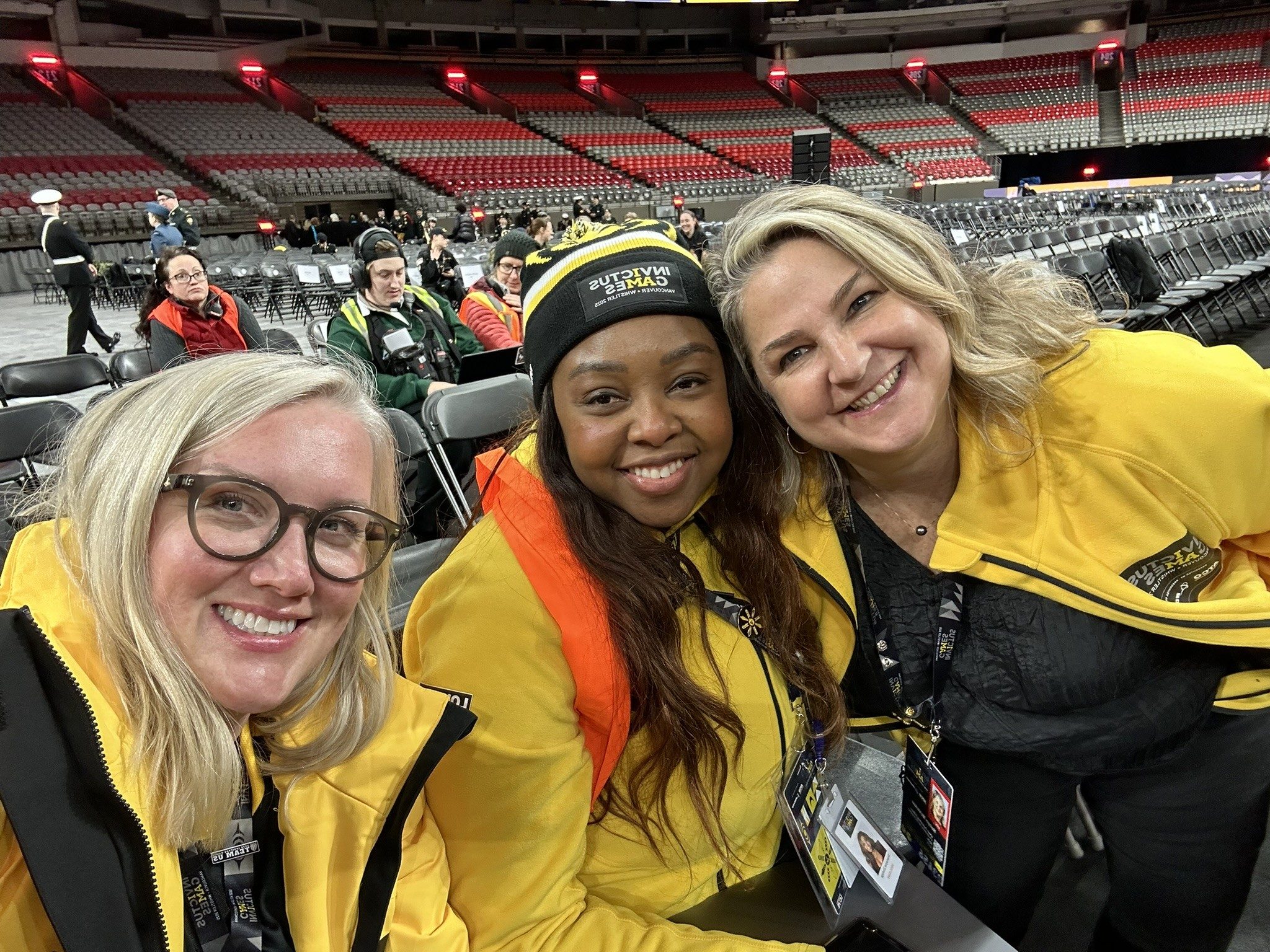 Shay with fellow Invictus Games Vancouver Whistler 2025 team members at Rogers Arena.